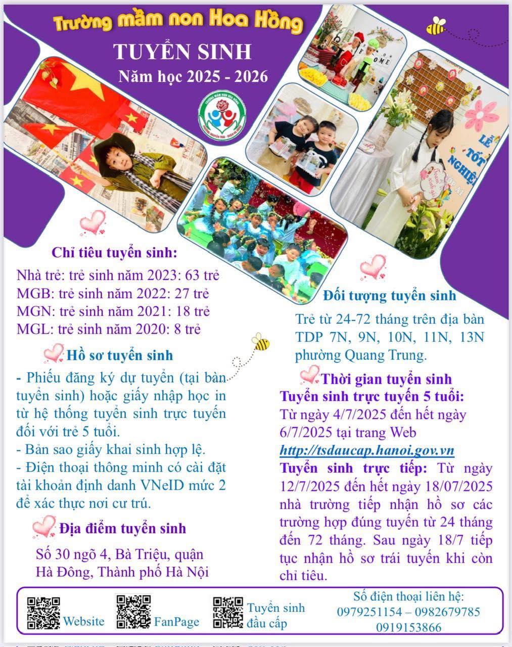📣📣TRƯỜNG MN HOA HỒNG THÔNG BÁO 👉Thời gian tuyển sinh trực tuyến với các bé MGL 5 tuổi( sinh năm 2020) từ ngày 4/7/2025 đến hết 6/7/2025